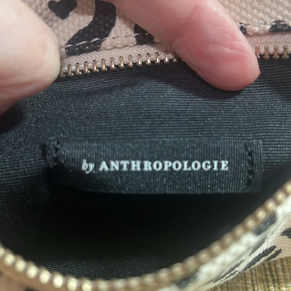 Anthropologie Leopard Print Clutch with Tan Leather Straps Canvas 8”x6”